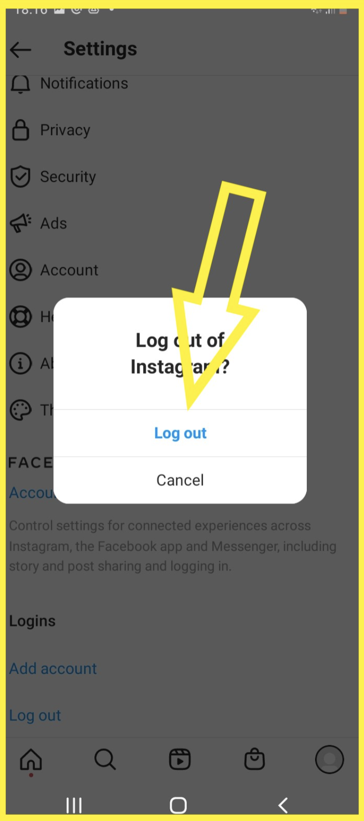 insta log out button