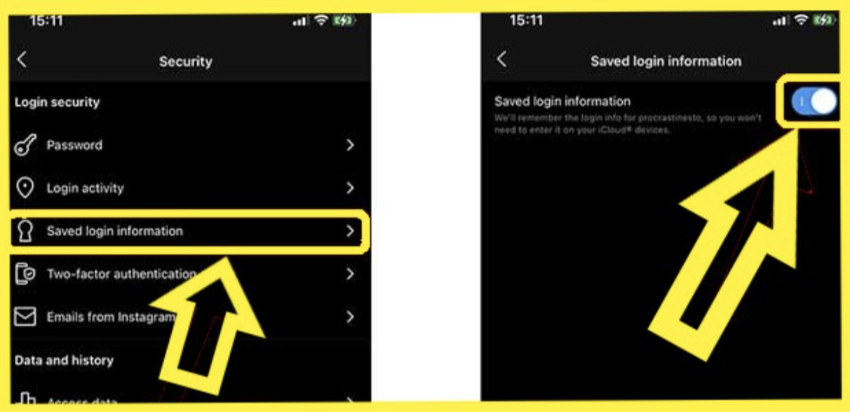 saved login info insta